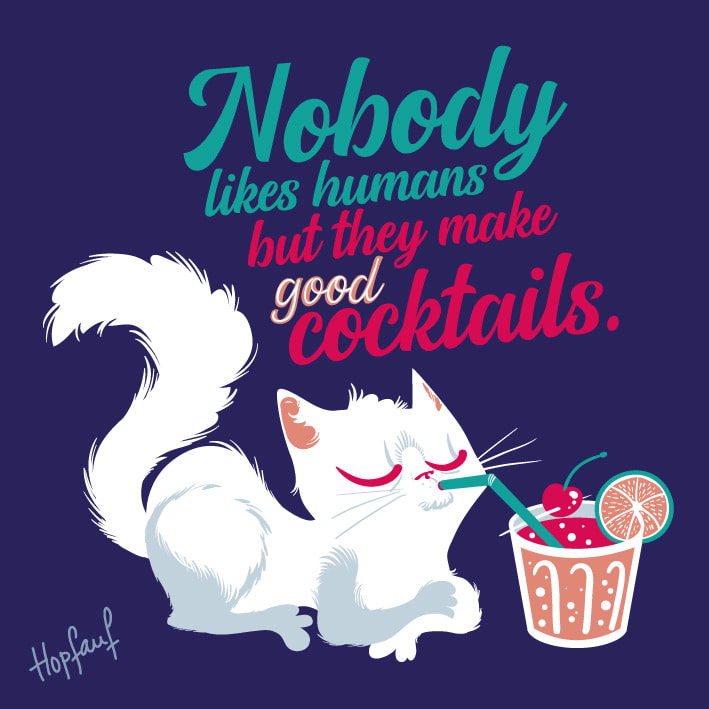 Illustration Katze mit Cocktail